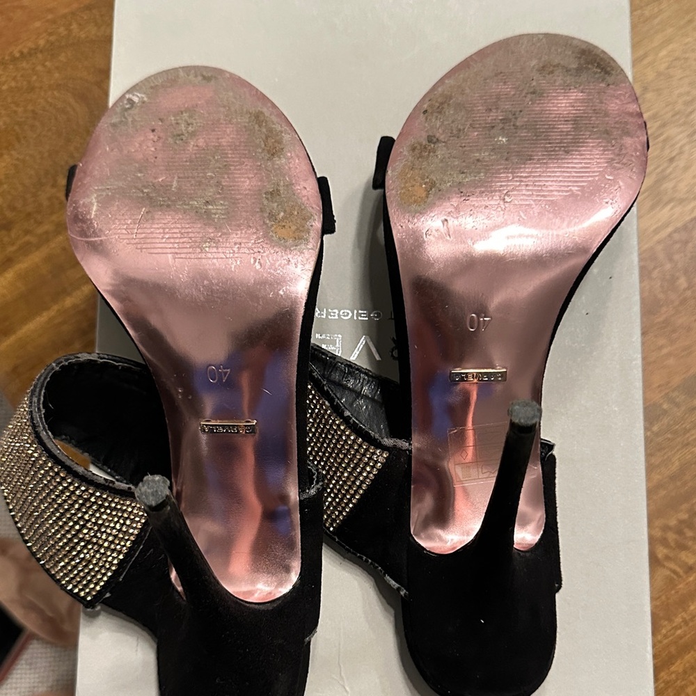 Black Crystal-Embellished Women’s Slide Heels - Picture 5 of 7